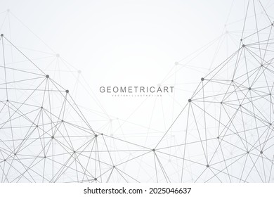 Geometric abstract background with connected line and dots. Structure molecule and communication. Big Data Visualization. Medical, technology, science background. Vector illustration.