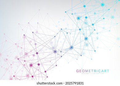 Geometric abstract background with connected line and dots. Structure molecule and communication. Big Data Visualization. Medical, technology, science background. Vector illustration.