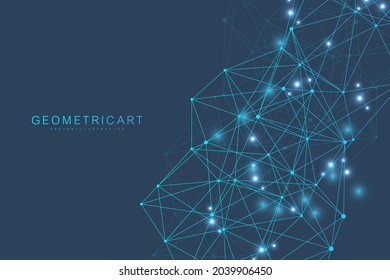 Geometric abstract background with connected line and dots. Structure molecule and communication. Big Data Visualization. Medical, technology, science background. Vector illustration.