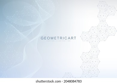 Geometric abstract background with connected line and dots. Structure molecule and communication. Big Data Visualization. Medical, technology, science background. Vector illustration.