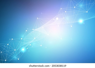 Geometric abstract background with connected line and dots. Structure molecule and communication. Big Data Visualization. Medical, technology, science background. Vector illustration.