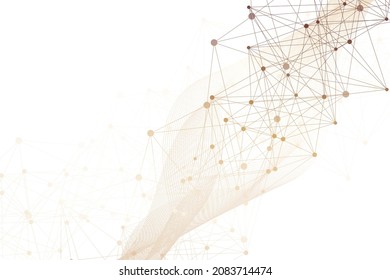 Fondo geométrico abstracto con línea y puntos conectados. Molécula de estructura y comunicación. Visualización de Big Data. Medicina, tecnología, formación científica. Ilustración vectorial.