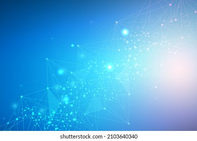 Fondo geométrico abstracto con línea y puntos conectados. Molécula de estructura y comunicación. Visualización de Big Data. Medicina, tecnología, formación científica. Ilustración vectorial.