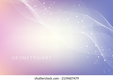 Geometric abstract background with connected line and dots. Structure molecule and communication. Big Data Visualization. Medical, technology, science background. Vector illustration.