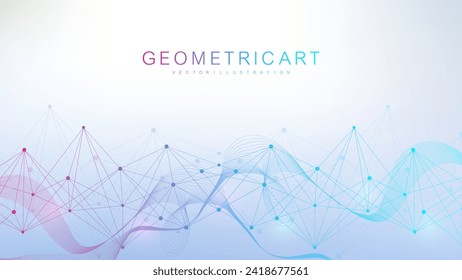 Geometric abstract background with connected line and dots. Structure molecule and communication. Big Data Visualization. Medical, technology, science background.