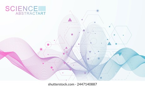 Geometric abstract background with connected line and dots. Structure molecule and communication. Big Data Visualization. Medical, technology, science background. Vector illustration.