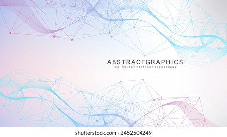 Fondo abstracto geométrico con línea conectada y puntos. Estructura, molécula y comunicación. Visualización de Big Data. Médico, tecnología, formación científica. Ilustración vectorial.