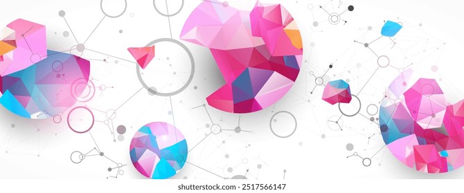 Geometric abstract background with connected line and dots. Futuristic digital background for science and technology. Hand drawn.