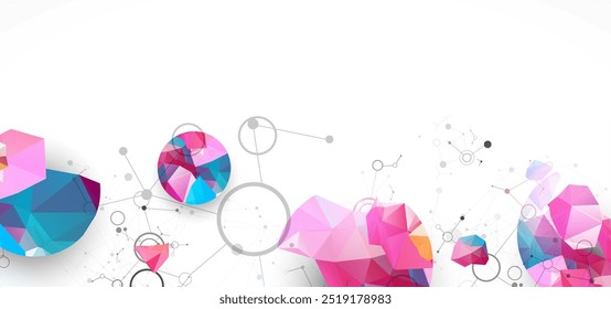 Geometric abstract background with connected line and dots. Futuristic digital background for science and technology. Hand drawn.