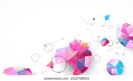 Geometric abstract background with connected line and dots. Futuristic digital background for science and technology. Hand drawn.