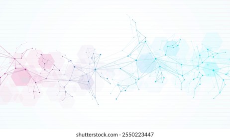 Geometric abstract background with connected line and dots. Structure molecule and communication. Big Data Visualization. Medical, technology, science background. Vector illustration.