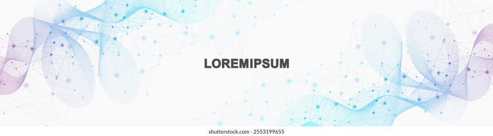 Geometric abstract background with connected line and dots. Structure molecule and communication. Big Data Visualization. Medical, technology, science background.