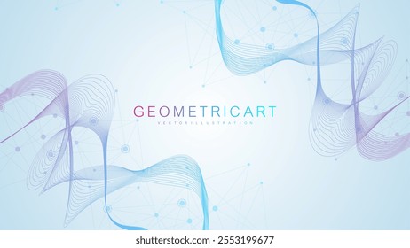 Geometric abstract background with connected line and dots. Structure molecule and communication. Big Data Visualization. Medical, technology, science background.