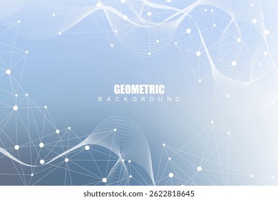 Plano de fundo geométrico abstrato com linha e pontos conectados. Molécula de estrutura e comunicação. Visualização de Big Data. Medicina, tecnologia, ciência. Ilustração vetorial.