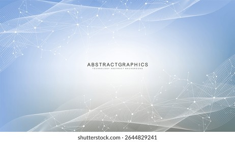 Plano de fundo geométrico abstrato com linha e pontos conectados. Molécula de estrutura e comunicação. Visualização de Big Data. Medicina, tecnologia, ciência. Ilustração vetorial.