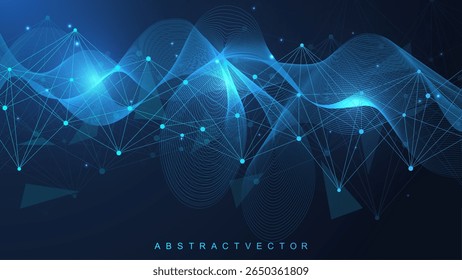 Plano de fundo geométrico abstrato com linha e pontos conectados. Molécula de estrutura e comunicação. Visualização de Big Data. Medicina, tecnologia, ciência. Ilustração vetorial.
