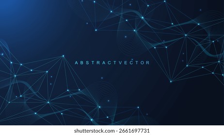 Plano de fundo geométrico abstrato com linha e pontos conectados. Molécula de estrutura e comunicação. Visualização de Big Data. Medicina, tecnologia, ciência. Ilustração vetorial.