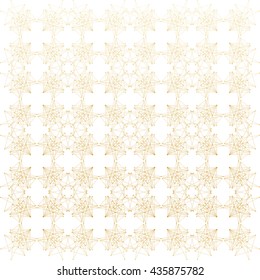 Geometric abstract background. Connected line and dots. Linear golden grid with circles in nodes. Reticulated gold monochrome texture. Vector illustration.