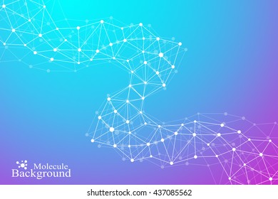 Geometric abstract background with connected line and dots. Molecular structure dna or neuron composition. Graphic background for your design. Vector illustration.