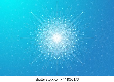 Geometric abstract background with connected line and dots. Molecule and communication background. Molecular structure dna and neuron composition. Vector illustration.