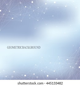 Geometric abstract background with connected line and dots. Big data composition. Molecule and communication. Vector illustration