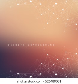 Geometric abstract background with connected line and dots. Graphic background for your design. Cybernetic background dots. Lines plexus. Vector illustration