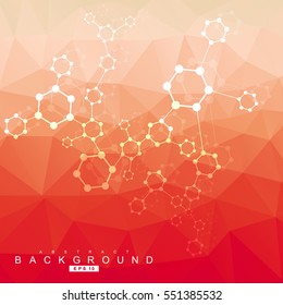 Geometric abstract background with connected line and dots. Structure molecule and communication. Scientific concept for your design. Medical, technology, science background. Vector illustration