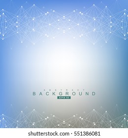 Geometric abstract background with connected line and dots. Structure molecule and communication. Scientific concept for your design. Medical, technology, science background. Vector illustration