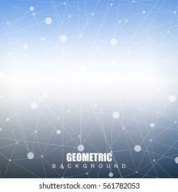 Geometric abstract background with connected line and dots. Structure molecule and communication. Scientific concept for your design. Medical, technology, science background. Vector illustration.