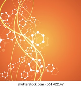 Geometric abstract background with connected line and dots. Structure molecule and communication. Scientific concept for your design. Medical, technology, science background. Vector illustration.