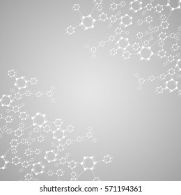 Geometric abstract background with connected line and dots. Structure molecule and communication. Scientific concept for your design. Medical, technology, science background. Vector illustration