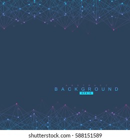 Geometric abstract background with connected line and dots. Structure molecule and communication. Scientific concept for your design. Medical, technology, science background. Vector illustration