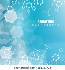 Geometric abstract background with connected line and dots. Structure molecule and communication. Scientific concept for your design. Medical, technology, science background. Vector illustration