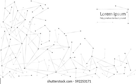 Geometric abstract background with connected line and dots. Vector illustration. Black and white molecule structure. Science and connection concept.