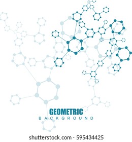 Geometric abstract background with connected line and dots. Structure molecule and communication. Scientific concept for your design. Medical, technology, science background. Vector illustration