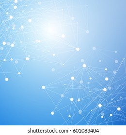 Geometric abstract background with connected line and dots. Structure molecule and communication. Scientific concept for your design. Medical, technology, science background. Vector illustration