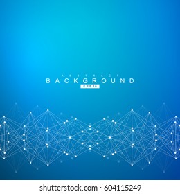 Geometric abstract background with connected line and dots. Structure molecule and communication. Scientific concept for your design. Medical, technology, science background. Vector illustration