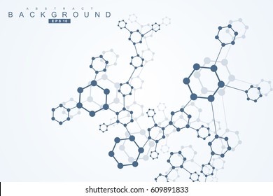 Geometric abstract background with connected line and dots. Scientific concept for your design. Vector illustration