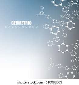 Geometric abstract background with connected line and dots. Scientific concept for your design. Vector illustration.