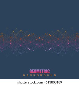 Geometric abstract background with connected line and dots. Scientific concept for your design. Vector illustration.