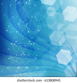 Geometric abstract background with connected line and dots. Scientific concept for your design. Vector illustration.