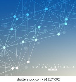 Geometric abstract background with connected line and dots. Scientific concept for your design. Vector illustration.