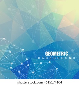 Geometric abstract background with connected line and dots. Scientific concept for your design. Vector illustration.