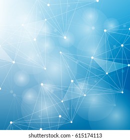 Geometric abstract background with connected line and dots. Scientific concept for your design. Vector illustration.