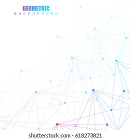 Geometric abstract background with connected line and dots. Scientific concept for your design. Vector illustration.