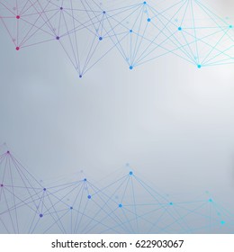 Geometric abstract background with connected line and dots. Scientific concept for your design. Vector illustration