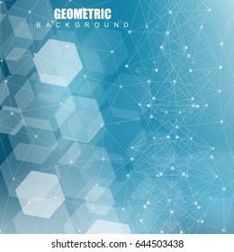 Geometric abstract background with connected line and dots. Structure molecule and communication. Scientific concept for your design. Medical, technology, science background. Vector illustration.