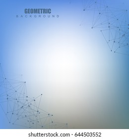 Geometric abstract background with connected line and dots. Structure molecule and communication. Scientific concept for your design. Medical, technology, science background. Vector illustration