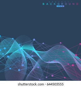 Geometric abstract background with connected line and dots. Structure molecule and communication. Scientific concept for your design. Medical, technology, science background. Vector illustration.