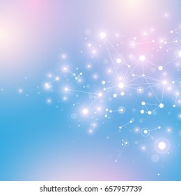 Geometric abstract background with connected line and dots. Network and connection background for your presentation. Graphic polygonal background. Scientific vector illustration